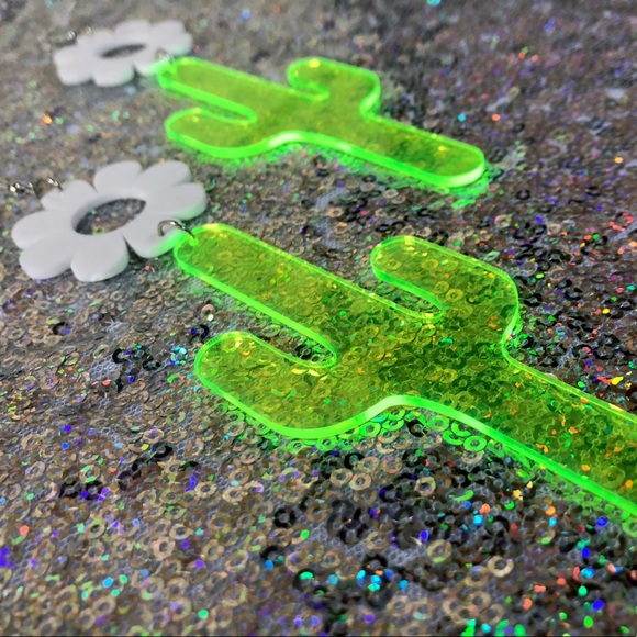 Electric Daisy Cactus Dangle Earrings - Picture 2 of 5